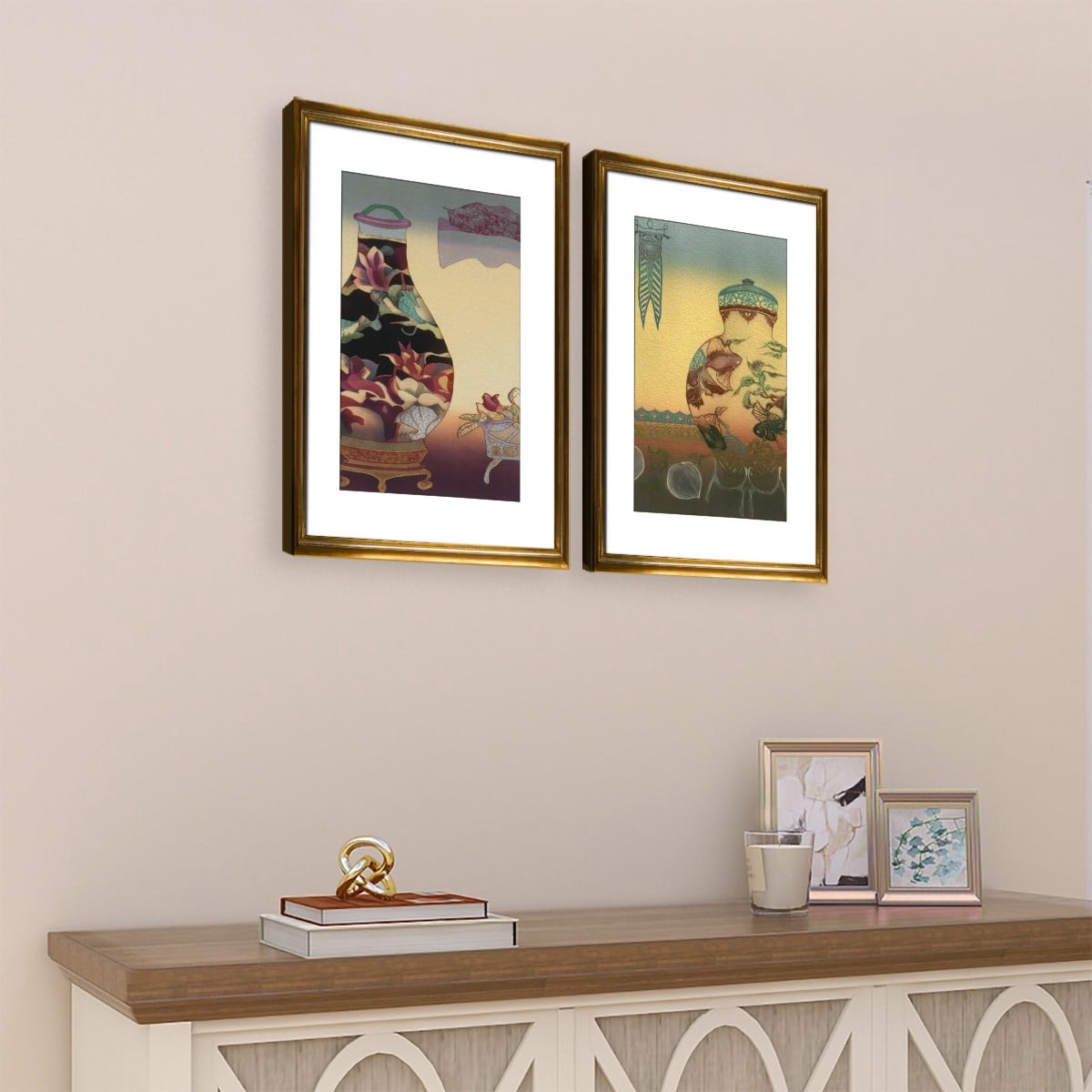Golden Urn Paintings - 2 Panels Canvas Prints Wall Art