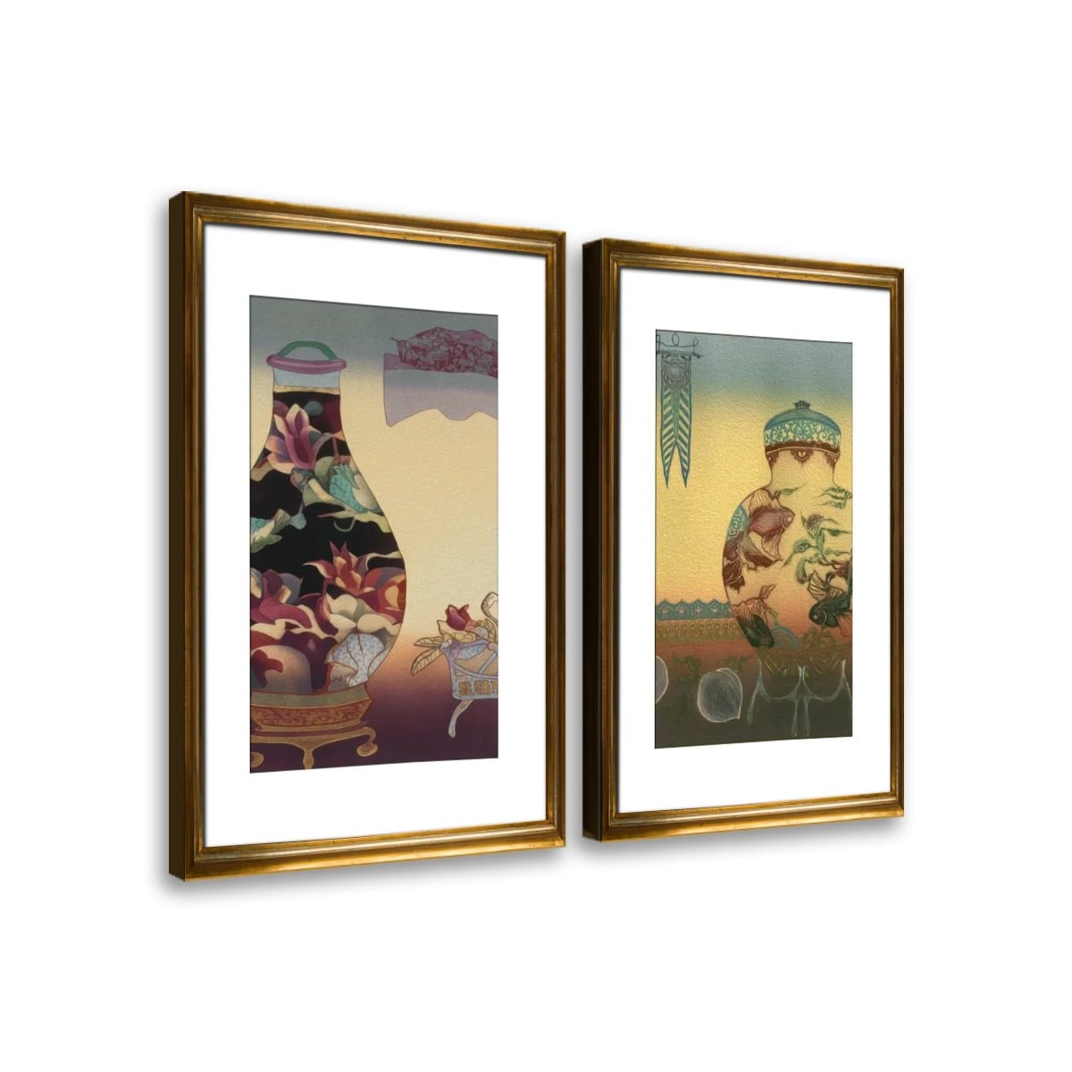 Golden Urn Paintings - 2 Panels Canvas Prints Wall Art