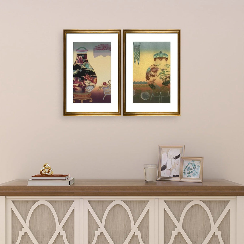 Golden Urn Paintings - 2 Panels Canvas Prints Wall Art