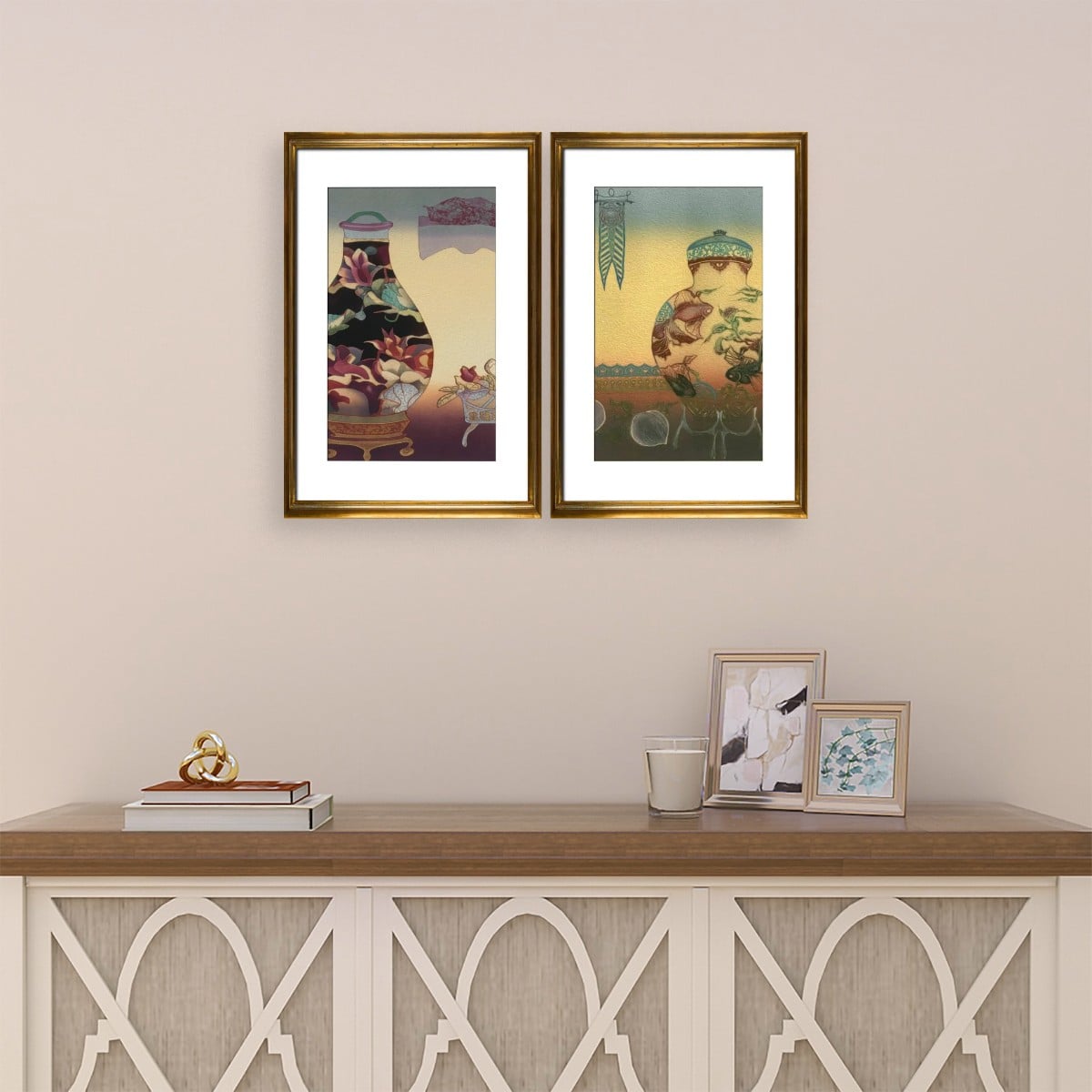 Golden Urn Paintings - 2 Panels Canvas Prints Wall Art