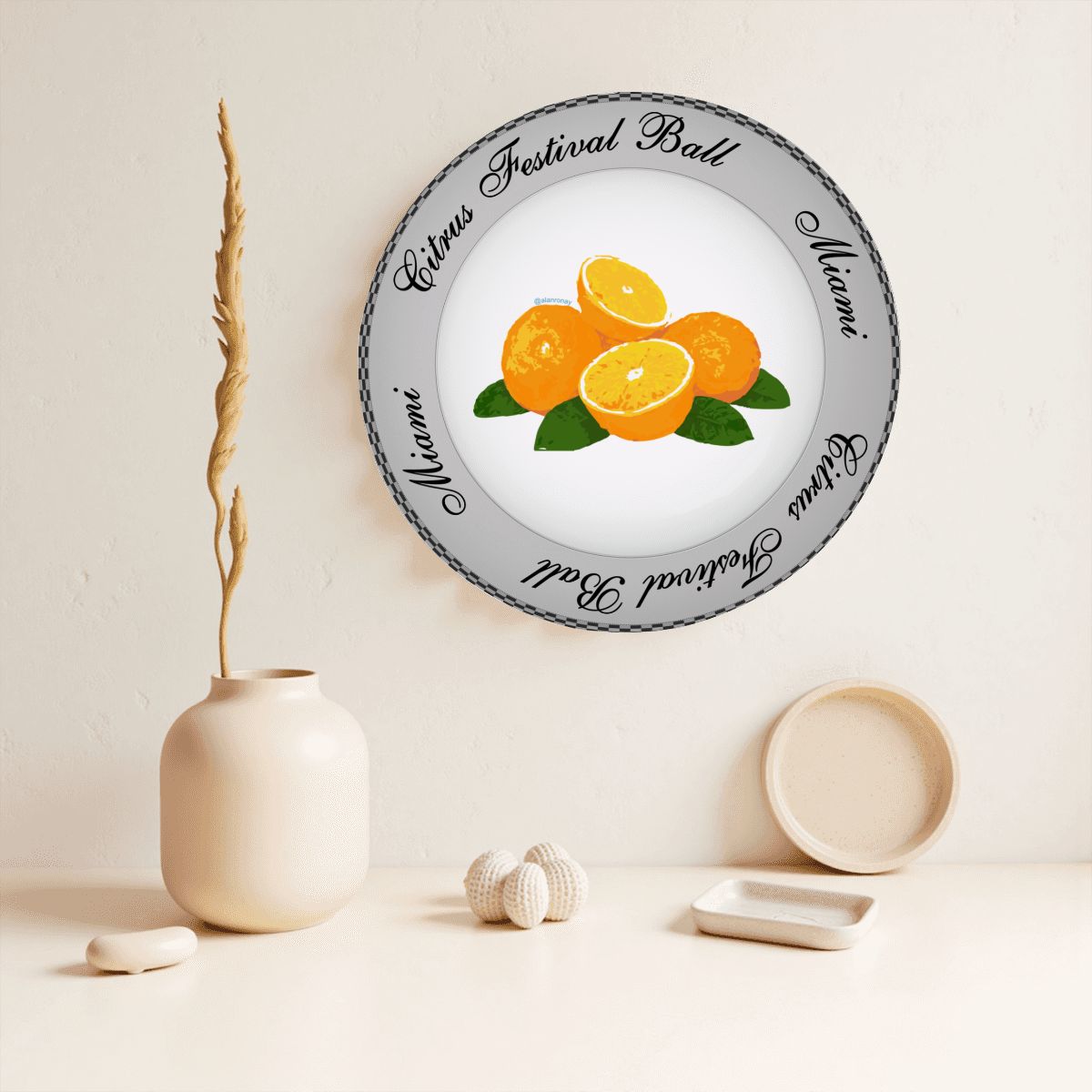 REAL CERAMIC - Citrus Festival Plate, comes with stand and hanging bracket (2 sizes available)