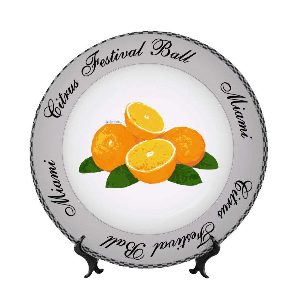 REAL CERAMIC - Citrus Festival Plate, comes with stand and hanging bracket (2 sizes available)