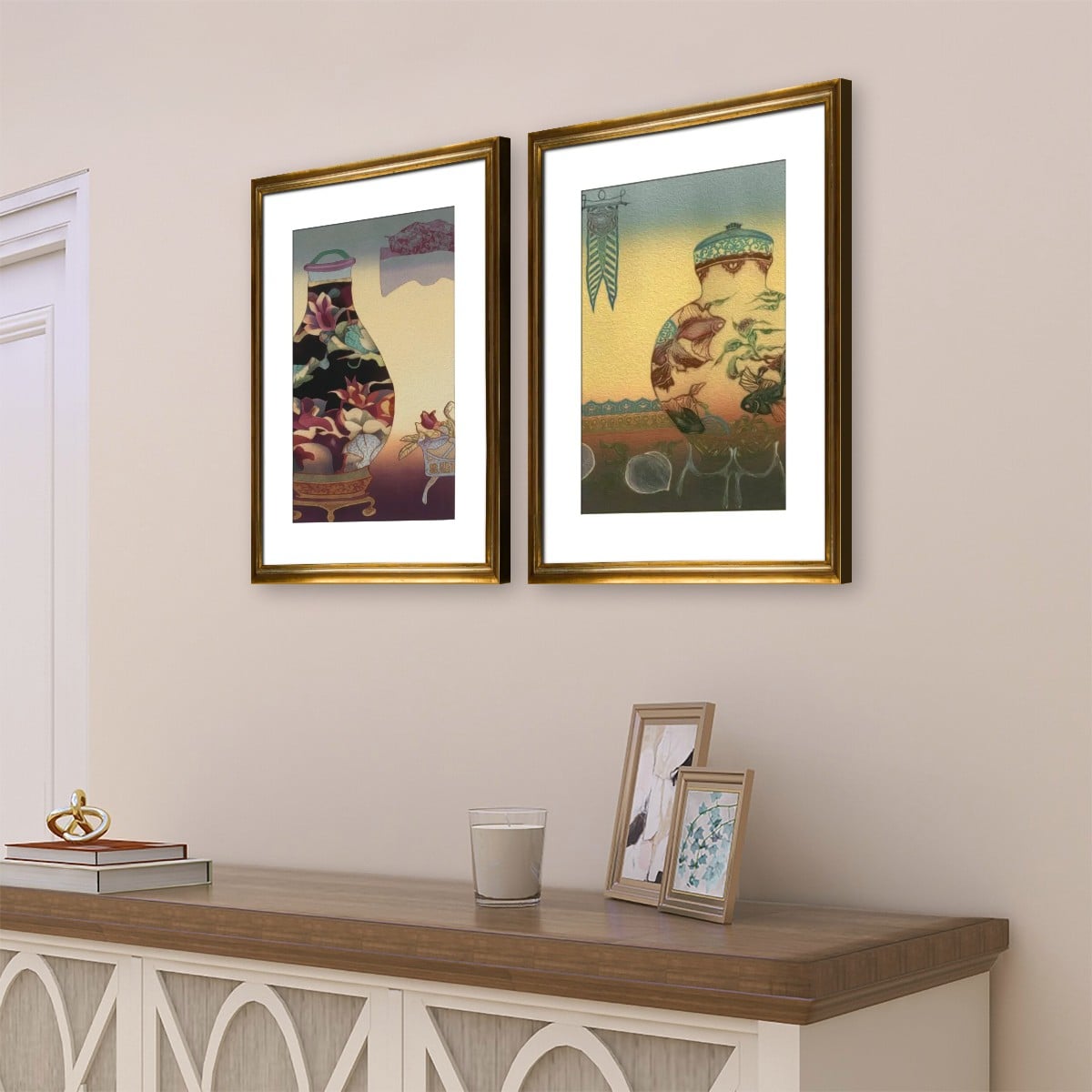 Golden Urn Paintings - 2 Panels Canvas Prints Wall Art