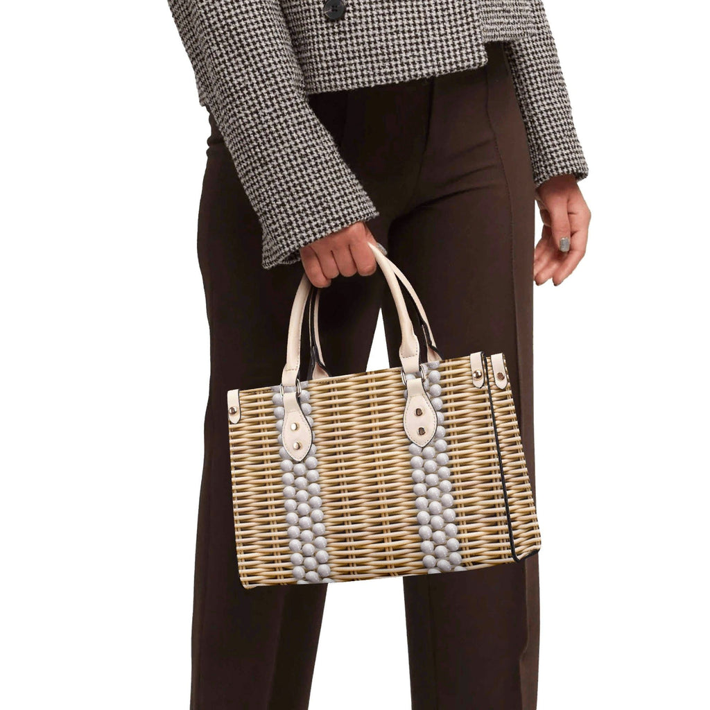 Golden Sophia Petrillo Purse PU Tote Bag Wicker-Look