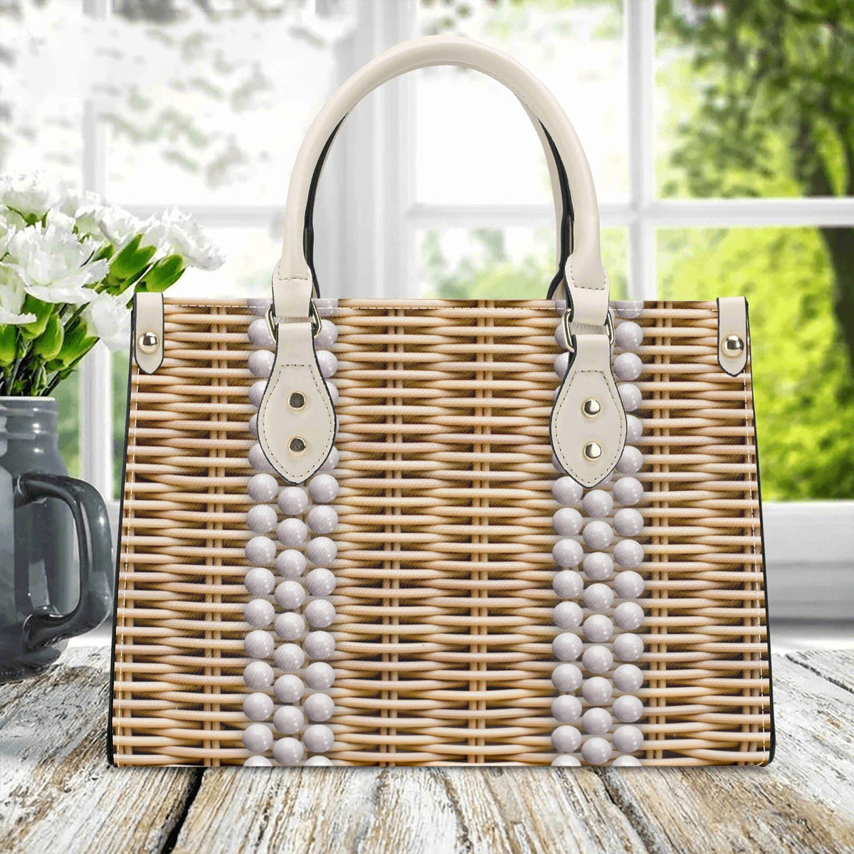 Golden Sophia Petrillo Purse PU Tote Bag Wicker-Look