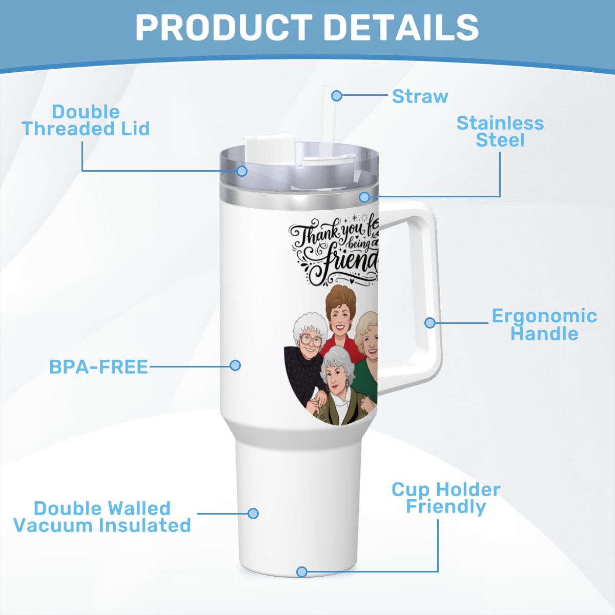 TYFBAF Travel Coffee Mug with Handle and Straw (40oz)