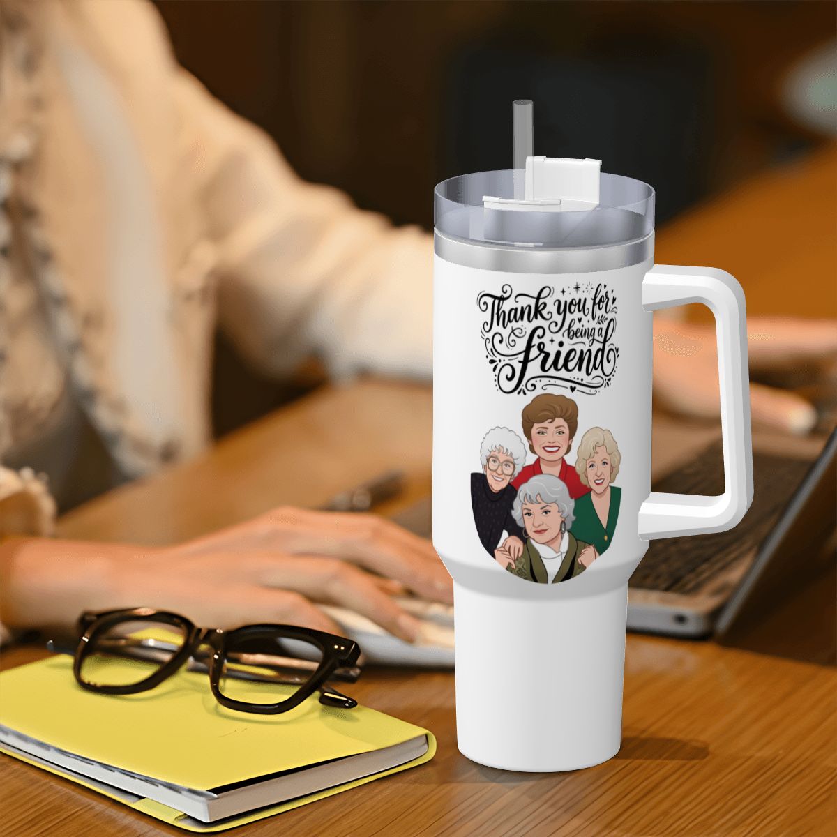 TYFBAF Travel Coffee Mug with Handle and Straw (40oz)
