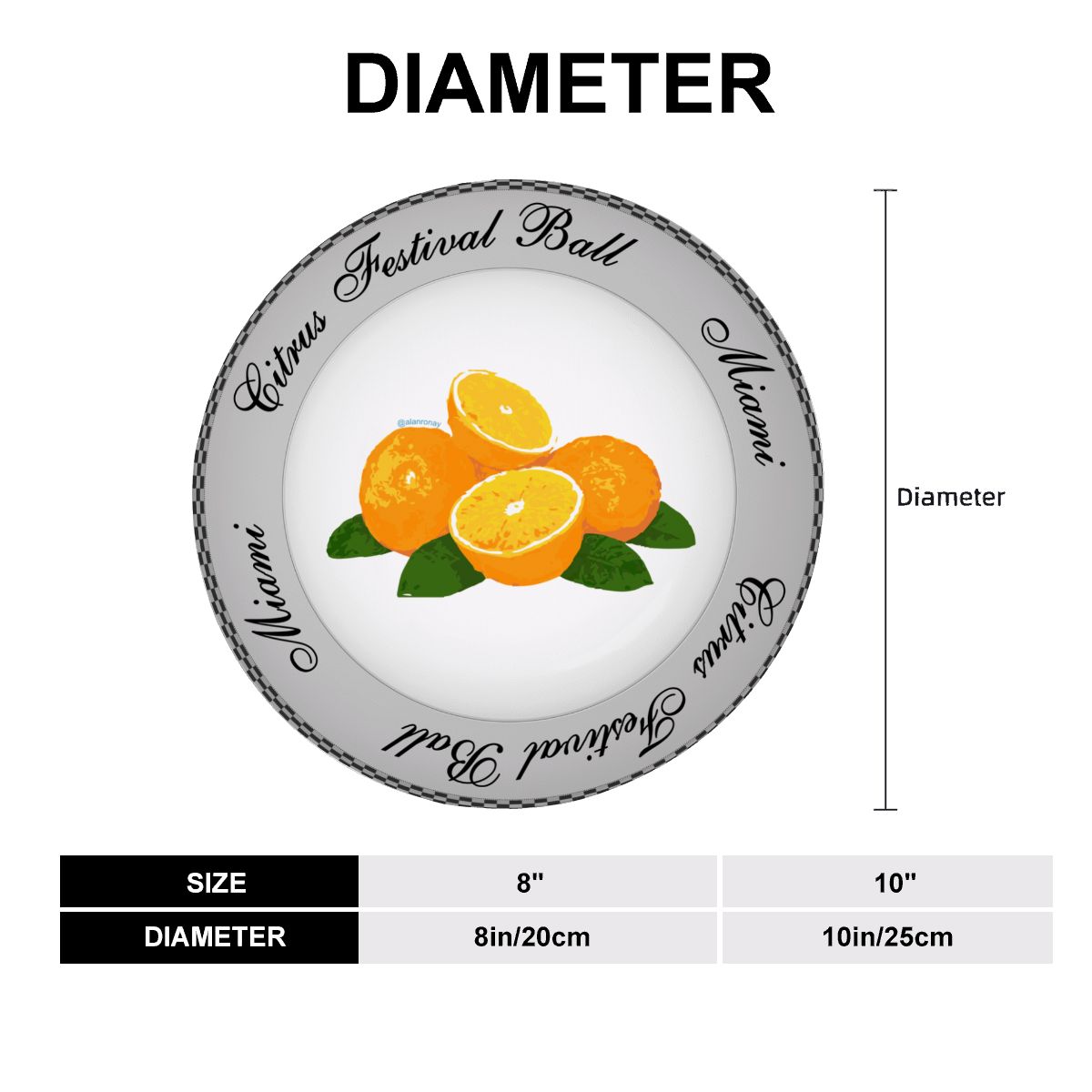 REAL CERAMIC - Citrus Festival Plate, comes with stand and hanging bracket (2 sizes available)