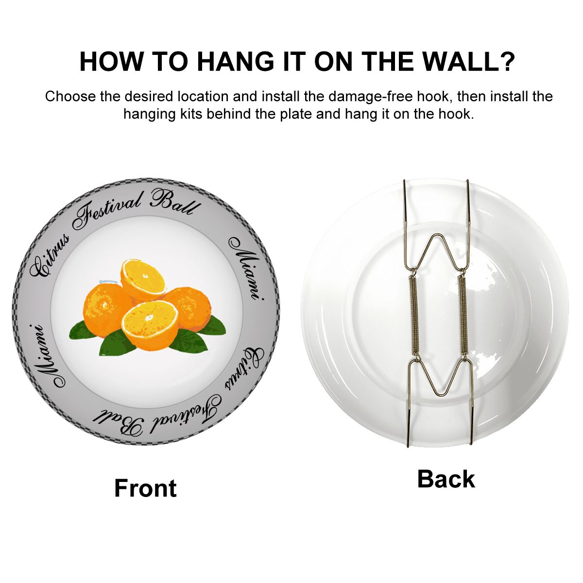 REAL CERAMIC - Citrus Festival Plate, comes with stand and hanging bracket (2 sizes available)