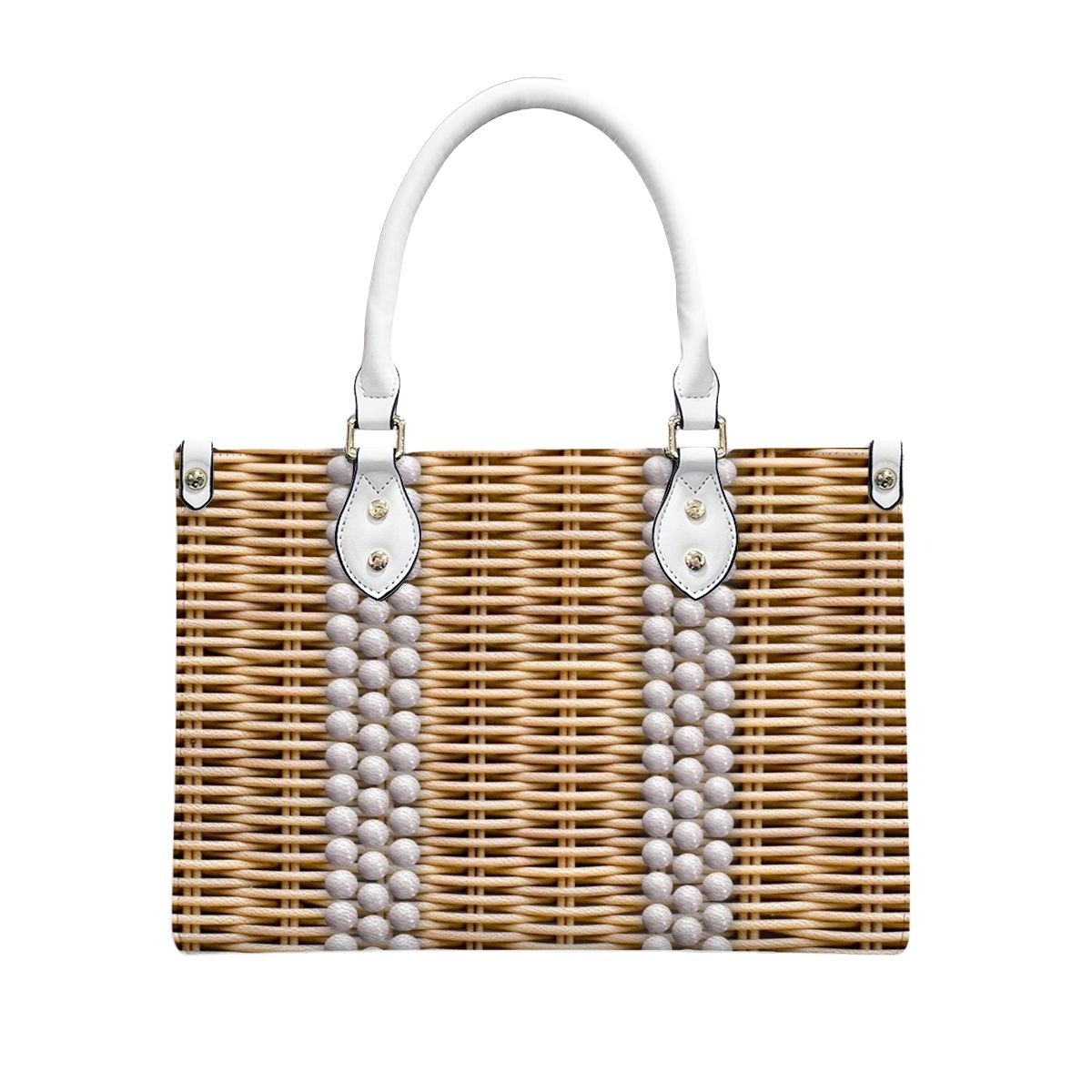 Golden Sophia Petrillo Purse PU Tote Bag Wicker-Look